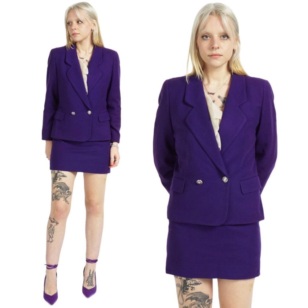 VINTAGE Wool Purple Skirt Suit S/M